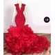 Gorgeous Beads Appliques Red Prom Dresses Ruffles Fit and Flare Alluring Evening Gowns
