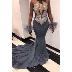 Delicate Beads Appliques Elegant Prom Dresses Sheer Tulle Fit and Flare Evening Gowns