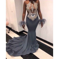 Delicate Beads Appliques Elegant Prom Dresses Sheer Tulle Fit and Flare Evening Gowns