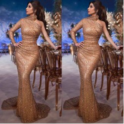 Gorgeous Hign-Neck One-Shoulder Sequins Mermaid Evening Gown