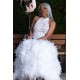 Halter Feather Fit and Flare Prom Dresses Alluring Open Back Sleeveless Evening Gowns