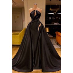 Sleeveless Black Evening Gowns Charming Mermaid Sweep Train