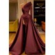One Shoulder Satin Evening Party Gowns Detachable Train