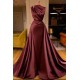 One Shoulder Satin Evening Party Gowns Detachable Train