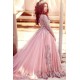 Gorgeous Long-Sleeve Arabic Style Lace Appliques Tulle Evening Dress