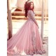 Gorgeous Long-Sleeve Arabic Style Lace Appliques Tulle Evening Dress