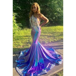 Asymmetric Beads Appliques Prom Dresses Alluring Open Back Fit and Flare Evening Gowns