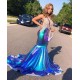 Asymmetric Beads Appliques Prom Dresses Alluring Open Back Fit and Flare Evening Gowns