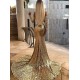 Wholesale Off-the-Shoulder Champagne Sequins Prom Dresses Elegant Long Sleeves Side Slit Evening Gowns