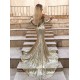 Wholesale Off-the-Shoulder Champagne Sequins Prom Dresses Elegant Long Sleeves Side Slit Evening Gowns