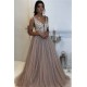 Elegant A-line Sleeveless Applique Tulle Evening Dresses