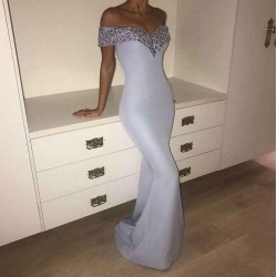 Elegant Off-the-Shoulder Mermaid Crystal Evening Dress