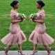 On Sale Off-the-Shoulder Pink Bridesmaid Dress Appliques Mermaid Chic Short Bridesmaid Dress
