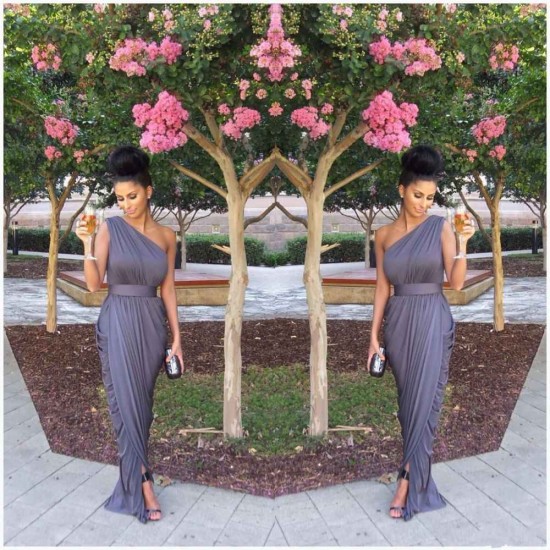 Chiffon One Shoulder Affordable Long Bridesmaid Dresses Simple Ruffle Gorgeous