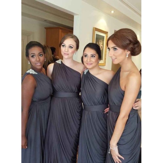 Chiffon One Shoulder Affordable Long Bridesmaid Dresses Simple Ruffle Gorgeous