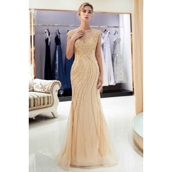 MARTHA Mermaid Floor Length Sleeveless Golden Beading Evening Gowns
