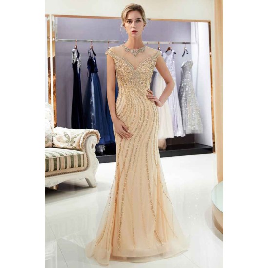 MARTHA Mermaid Floor Length Sleeveless Golden Beading Evening Gowns