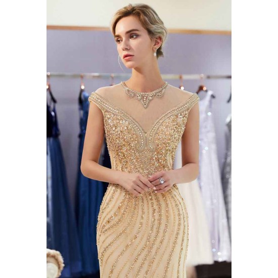MARTHA Mermaid Floor Length Sleeveless Golden Beading Evening Gowns