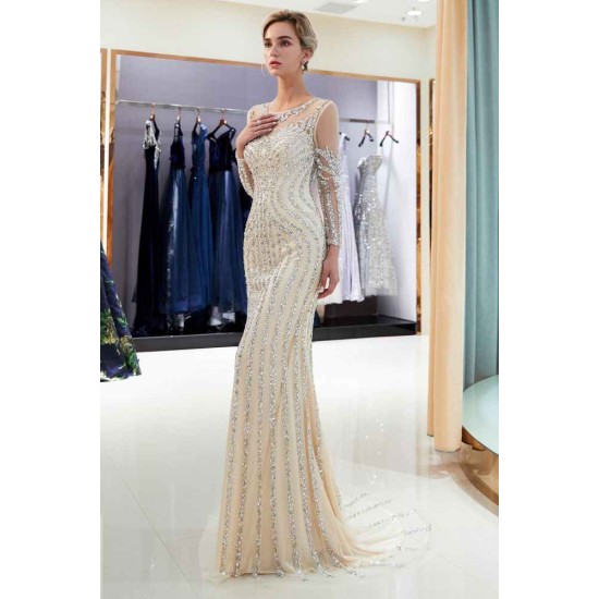 MARLENE Mermaid Sequined Pattern Long Sleevess Evening Dresses