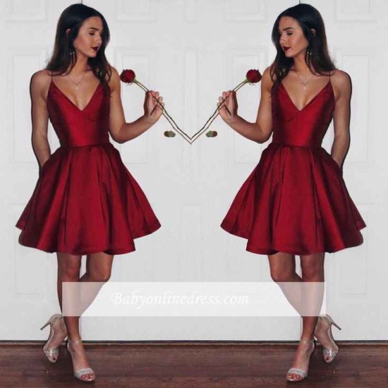 New Arrival Short Spaghetti-strap Sleeveless Ruby Homecoming Dress