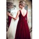 MELANIE A-line Long V-neck Sleeveless Burgundy Sequins Tulle Evening Dresses
