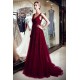 MELANIE A-line Long V-neck Sleeveless Burgundy Sequins Tulle Evening Dresses