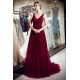 MELANIE A-line Long V-neck Sleeveless Burgundy Sequins Tulle Evening Dresses