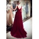 MELANIE A-line Long V-neck Sleeveless Burgundy Sequins Tulle Evening Dresses
