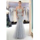 MEG Mermaid Sleeveless Illusion Neckline Crystal Sqeuined Tulle Evening Dresses