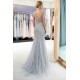 MEG Mermaid Sleeveless Illusion Neckline Crystal Sqeuined Tulle Evening Dresses