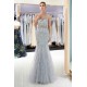MEG Mermaid Sleeveless Illusion Neckline Crystal Sqeuined Tulle Evening Dresses