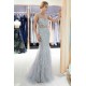 MEG Mermaid Sleeveless Illusion Neckline Crystal Sqeuined Tulle Evening Dresses
