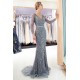 MAVIS Mermaid Long Sleevess V-neck Sequins Evening Gowns with Sash