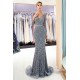 MAVIS Mermaid Long Sleevess V-neck Sequins Evening Gowns with Sash