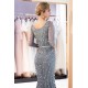 MAVIS Mermaid Long Sleevess V-neck Sequins Evening Gowns with Sash