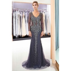 MAUREEN Mermaid V-neck Long Sleevess Charming Beading Evening Dresses