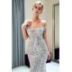 MAUDE Mermaid Off-the-shoulder Long Sequins Silver Evening Gowns
