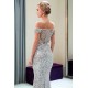 MAUDE Mermaid Off-the-shoulder Long Sequins Silver Evening Gowns