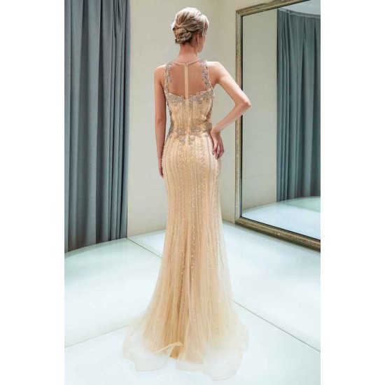 MATILDA Mermaid Floor Length Sleeveless Beading Golden Evening Dresses