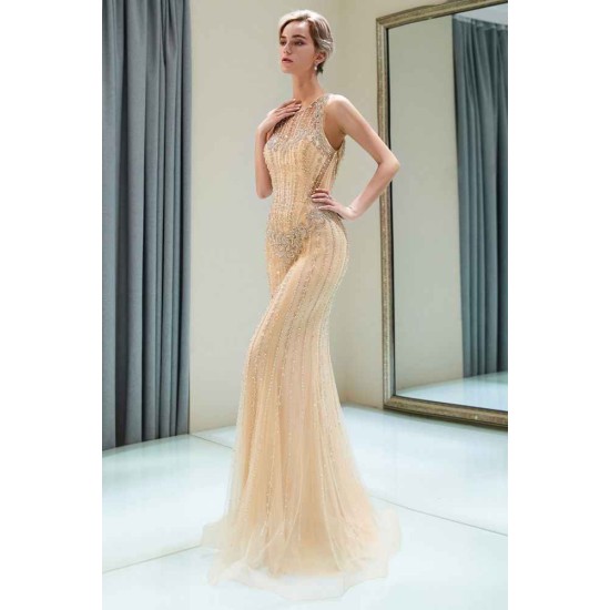 MATILDA Mermaid Floor Length Sleeveless Beading Golden Evening Dresses