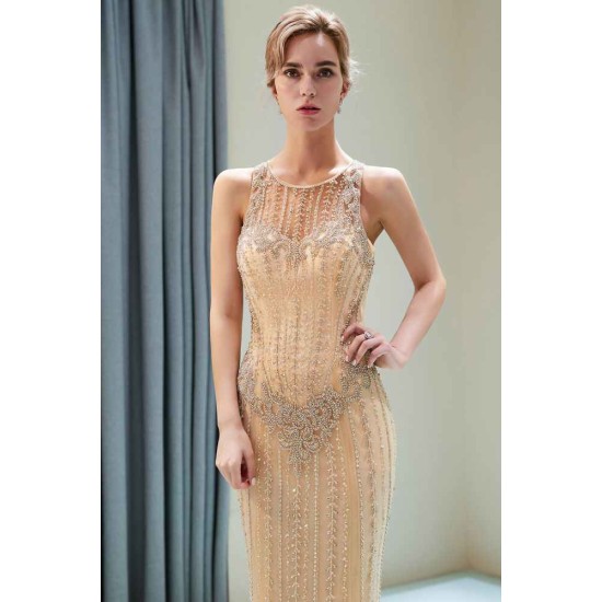 MATILDA Mermaid Floor Length Sleeveless Beading Golden Evening Dresses