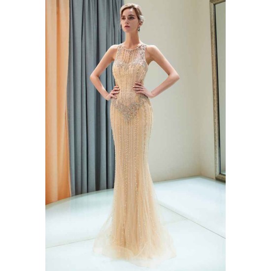 MATILDA Mermaid Floor Length Sleeveless Beading Golden Evening Dresses