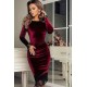 Velvet Knee Length Dress Slim Burgundy Long SLeeve Casual Wear Dress