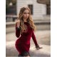 Velvet Knee Length Dress Slim Burgundy Long SLeeve Casual Wear Dress