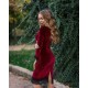 Velvet Knee Length Dress Slim Burgundy Long SLeeve Casual Wear Dress