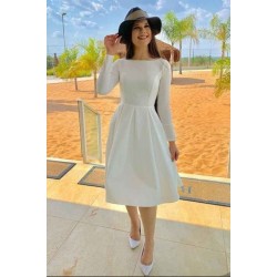 Retro White Boat neck Long Sleeves Princess Summer Homecoming Dress
