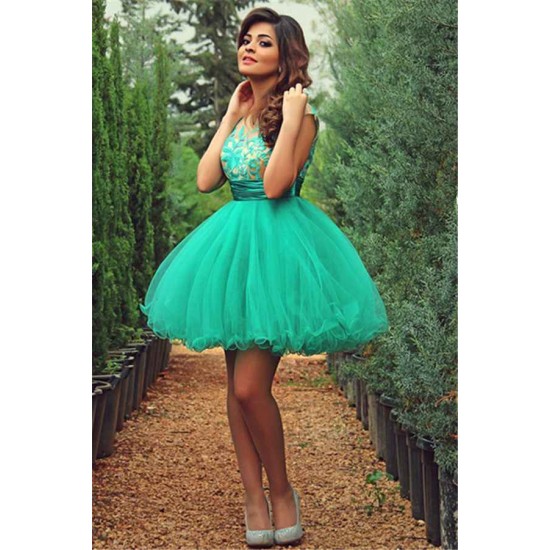 Trendy Tulle Princess Short Green Homecoming Dress With Appliques