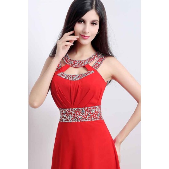 CATHERINE A-line Halter Chiffon Party Dress With Crystal