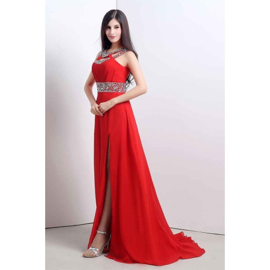 CATHERINE A-line Halter Chiffon Party Dress With Crystal