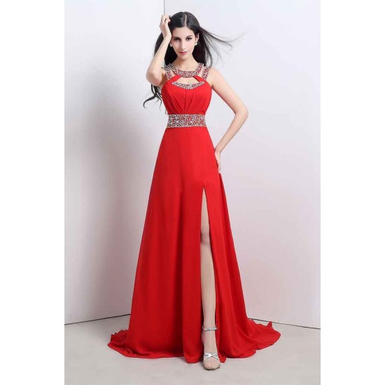 CATHERINE A-line Halter Chiffon Party Dress With Crystal